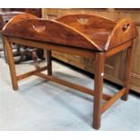 A reproduction Georgian style yew wood veneered tray top occasional table of rectangular form, the