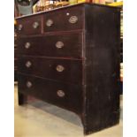 A 19th century broad and narrow mahogany and stained pine bedroom chest of two short over three long