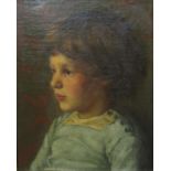 C M Parrott (British fl.1906-1920) - Shoulder length portrait of a child in a pale blue buttoned