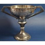 1920s silver twin handled trophy inscribed 'Challenge Cup - Presented by Barkla, Stinchcomb and Cole