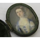 18th century British school - Fine quality half length miniature portrait of a lady in blue and
