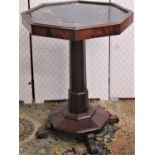 A Regency mahogany centre table of octagonal form raised on a further octagonal column and plinth