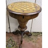 A Victorian walnut and figured walnut trumpet shaped work box, the marquetry straw work top