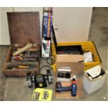 A quantity of workshop and other tools to include a McKeller 150w electric bench grinder, heavy cast