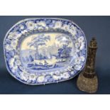 19th century Wild Rose pattern blue and white printed meat plate of oval form, 44cm long approx,