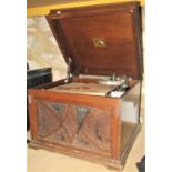 'His Masters Voice' oak cased table top wind up gramophone with number 5a sound head, together