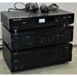 A separates hifi system comprising a Yamaha stereo cassette deck, KX-393, Yamaha Stereo Amplifier