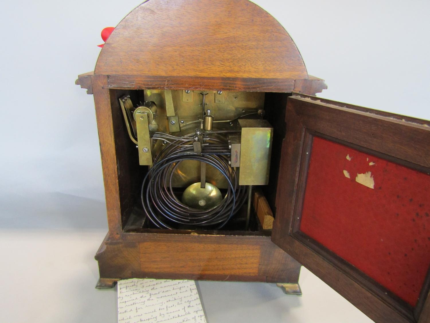 A 19th century walnut bracket clock enclosing a three train German movement with regulator, the - Image 4 of 7