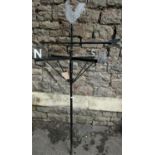 An iron work weather vane with cut sheet steel cockerel finial, 145cm high (including pole)