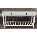 Nordic style hall table / side table fitted with two frieze drawers with partially painted finish