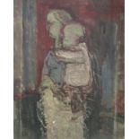 20th century school, three quarter length study of a mother and child, oil on canvas, no visible