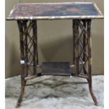 A late Victorian bamboo occasional table of rectangular form with decorative lacquered top and under