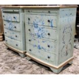 A pair of small contemporary Georgian style bow fronted bedroom chests of four long drawers