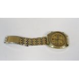 Vintage gent's Seiko chronograph automatic gold plated wristwatch, the gilt dial with black baton