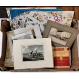 A box of mixed ephemera including three scrap books containing postcards, etc (1)