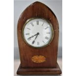 Edwardian walnut lancet clock, 24cm high (af)