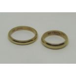 Two 9ct wedding rings, sizes J/K & Q, 5.9g (2)