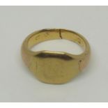 Gold signet ring, marks worn, size Q, 8.7g (cut)