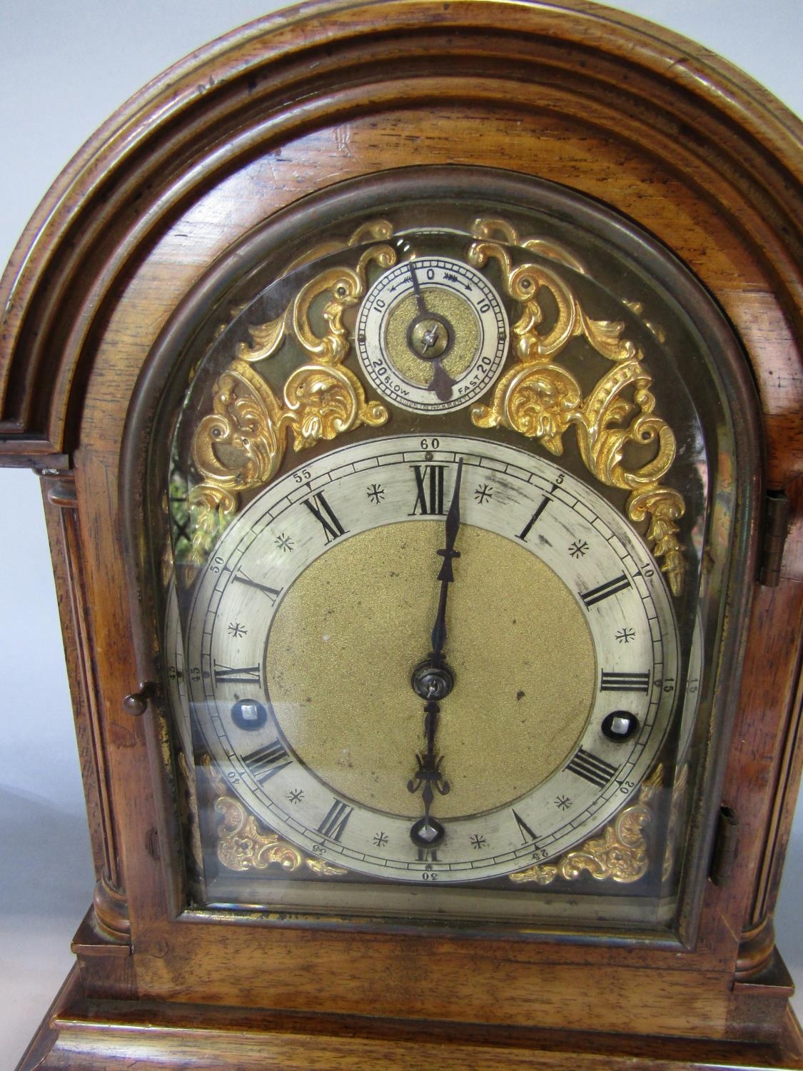 A 19th century walnut bracket clock enclosing a three train German movement with regulator, the - Image 2 of 7