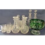 Mixed collection of good quality glassware comprising three pairs of decanters, eight cut glass