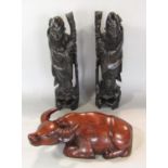 Carved Chinese figure of a water buffalo and two deities (3)