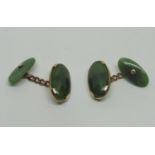 Pair of 9ct New Zealand jade cufflinks, 5.9g