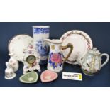 A collection of decorative ceramics including a Spode blue room collection girl at well pattern blue