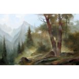 Attributed to Josef Kugler (20th century Austrian school) - Mountainous forest landscape, oil on