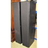 A pair of Mission tall floorstanding hifi speakers with stained ebonised ash wood cases (labelled