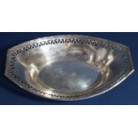 German 830 silver shaped oval dish with raised pierced sides, 28 cm long, 8 oz approx