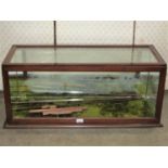 An Edwardian mahogany counter top display cabinet with fall front, with glazed top and mirrored