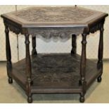 A good quality Victorian centre table of hexagonal form on two tiers with repeating geometric detail