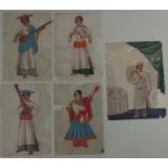 19th century Indian school, a set of five full length figure studies of male and female