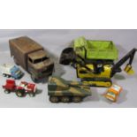 Vintage model vehicles including an early Triang Post -truck (AF), a Tonka Hydraulic tipping