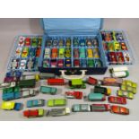 Collection of model vehicles including 48 Matchbox cars in a Carry case and other vintage Lesney