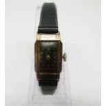 Ladies Pierpont 9ct Art Deco cocktail watch, the rectangular black dial with gilt Arabic numerals