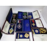 Eight cased silver Royal Antediluvian Order of Buffaloes medals, presented to Sir Augustus George