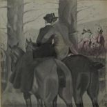 Ralph J Richardson (1879-1924) - Romantic hunting scene with a pair of lovers on horseback,