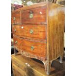 19th century mahogany bow fronted chest of two long and two short drawers with caddy top on swept