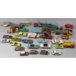 Collection of vintage Dinky and Corgi vehicles including Corgi Daktari Dodge truck, Land Rover and