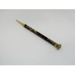Good quality Victorian tortoiseshell pique work propelling pencil, in unmarked yellow metal with
