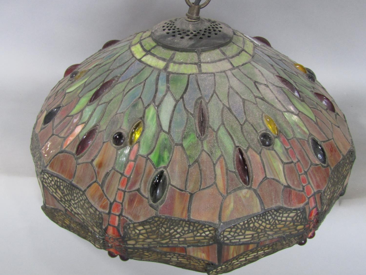 A good quality Tiffany style leaded dragonfly ceiling shade, 45cm diameter - Image 2 of 2