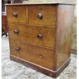 A mid Victorian mahogany chest of two long and two short drawers by Heal & Son of London raised on a