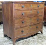 A Georgian mahogany chest of four long graduated drawers on swept supports, 88cm wide