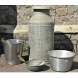 An aluminium two handled milk churn stamped Gloucester Dairy Supply, together with a steel milk pale