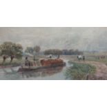 Manner of David Cox Jnr (British 1809-1885) - Canal scene with horse drawn barge passing through a