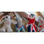 4 very large London 2012 Olympic mascot soft toys including Team GB 'Pride the Lion' 74cm tall,