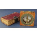 Good teak cased brass mounted pocket sun dial compass, 5.5 cm long, together with a further