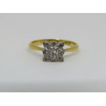 18ct diamond cluster ring of square form, size O, 2.5g