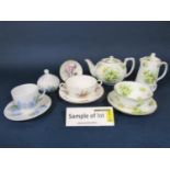 A collection of Hammersley teawares with printed daffodil detail comprising teapot, hot water jug,